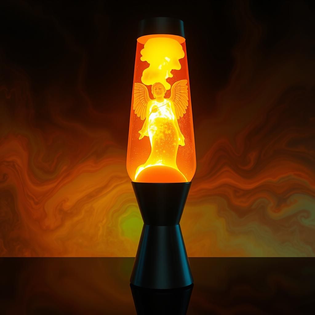 Golden Angel Emerges from Retro Lava Lamp