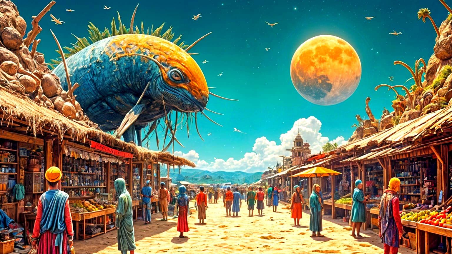 Alien Marketplace Under Twin Moons