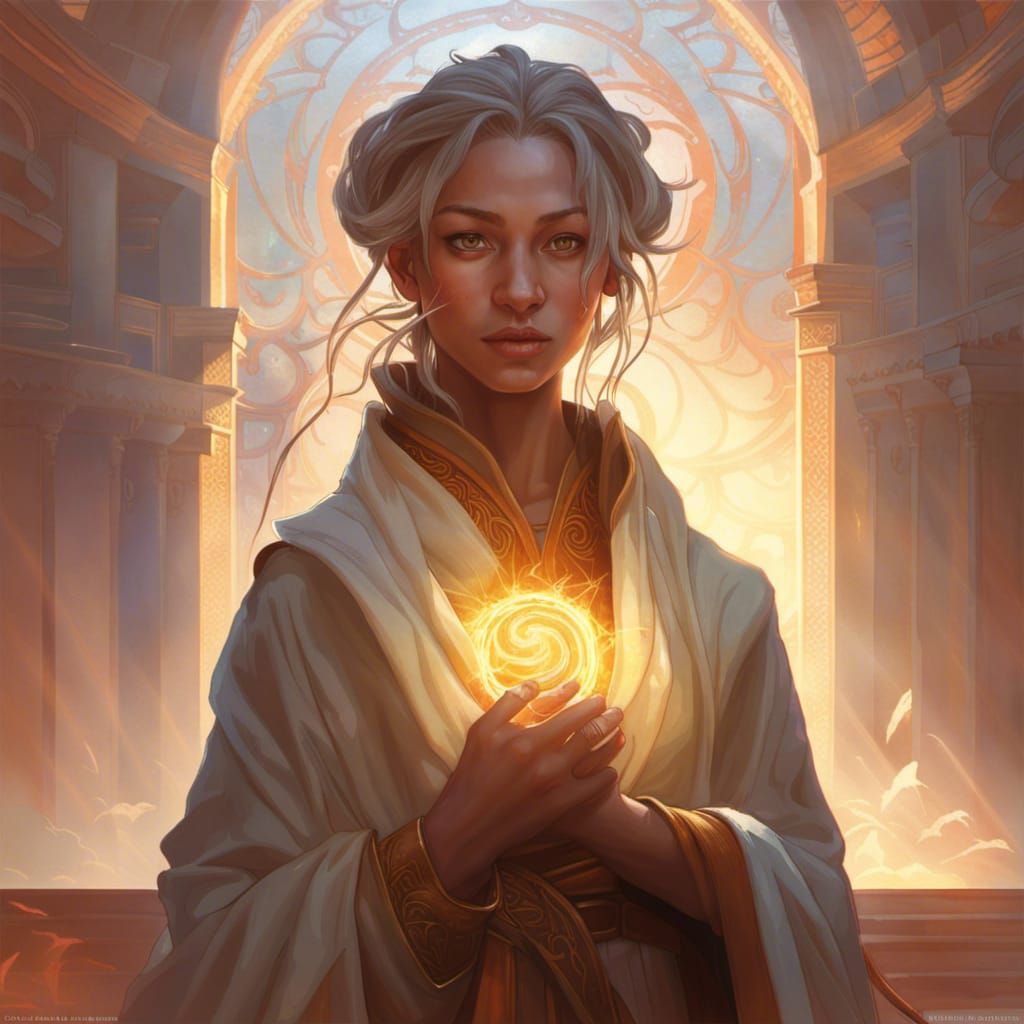 Radiant Female Monk Portrait in Digital Art Style