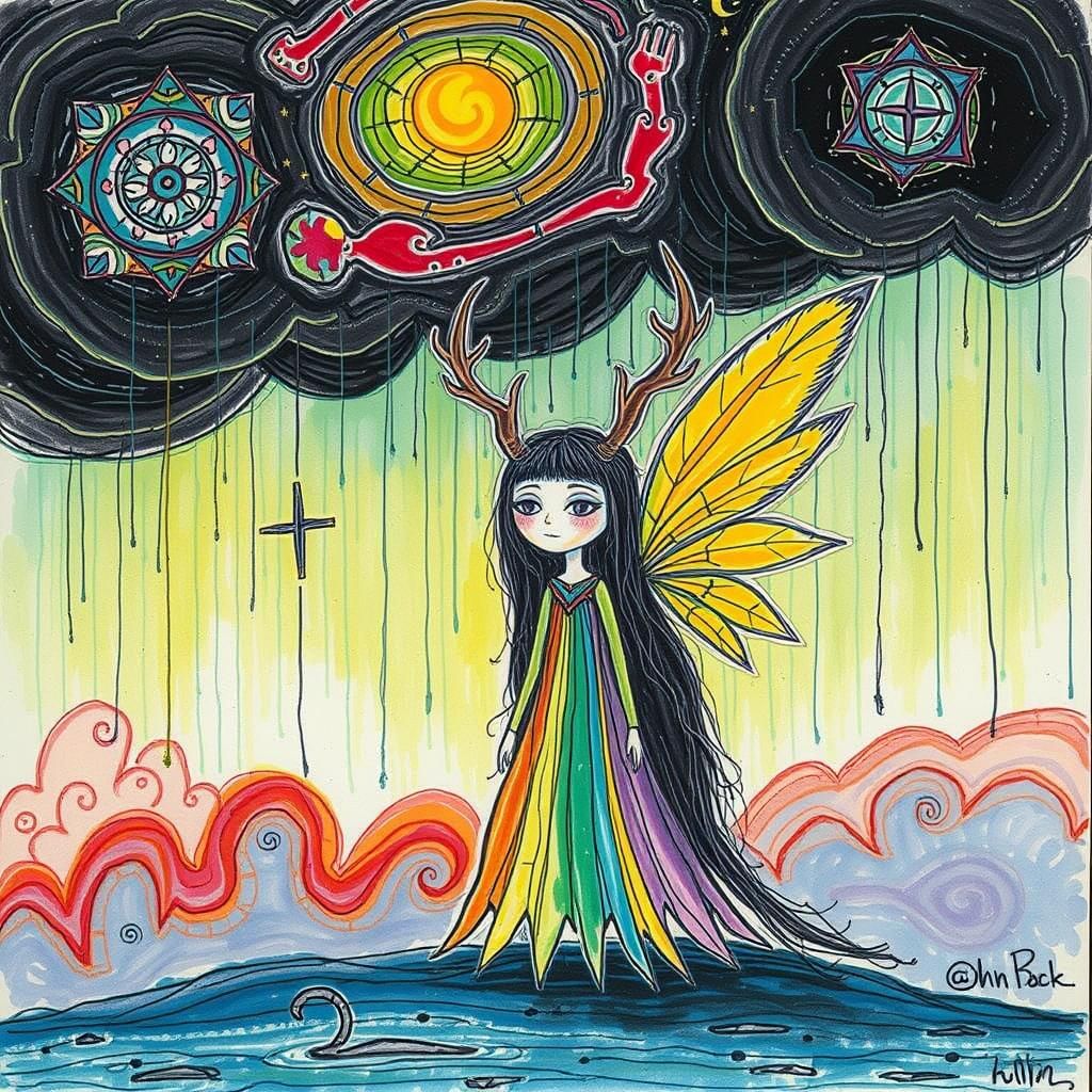 Pagan Goddess in Childlike Crayon Drawing Style