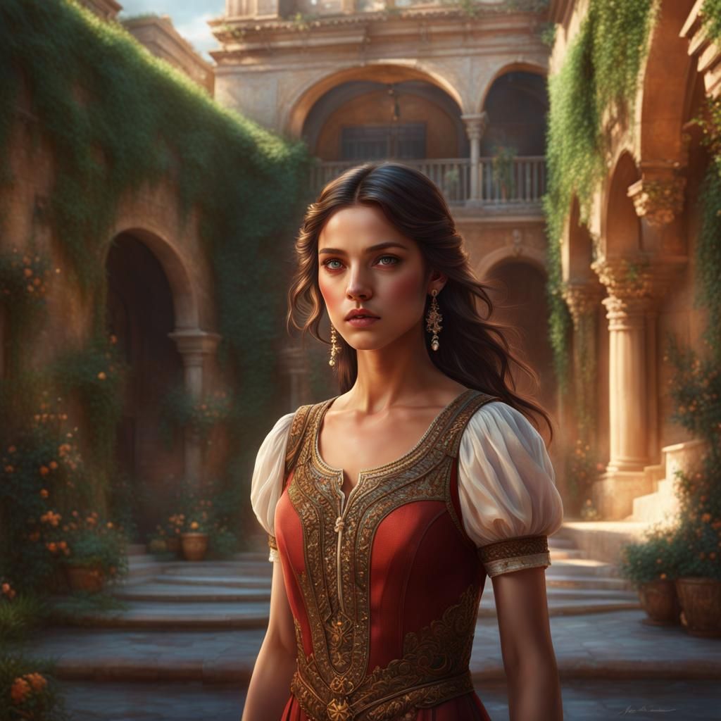 Trending On Artstation, Etherial Female teen, Beautiful, Mediterranean   Skin, Bright Eyes, Round Eyes, Athletic Frame, ...