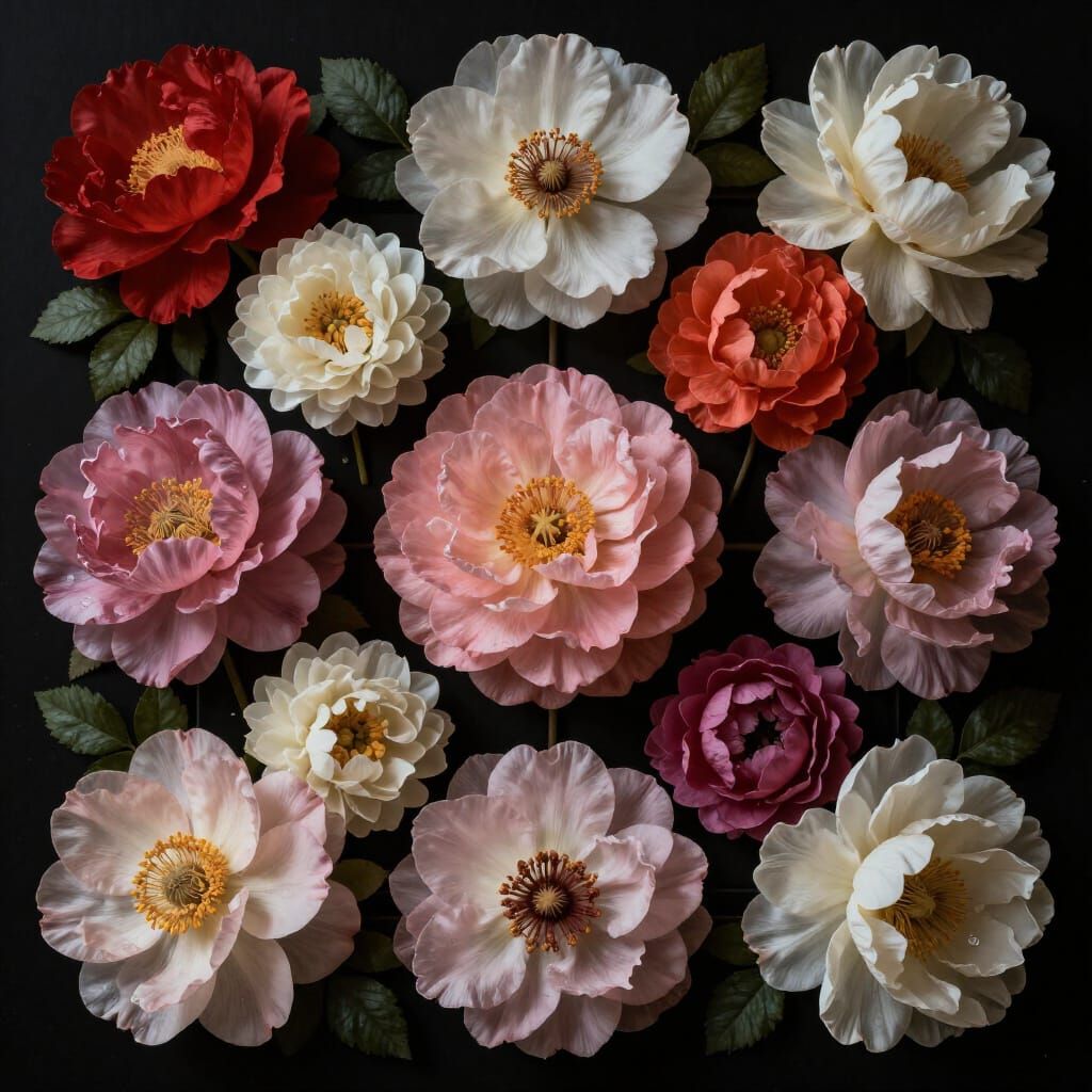 Baroque Still Life of Flowers in Geometric Grid