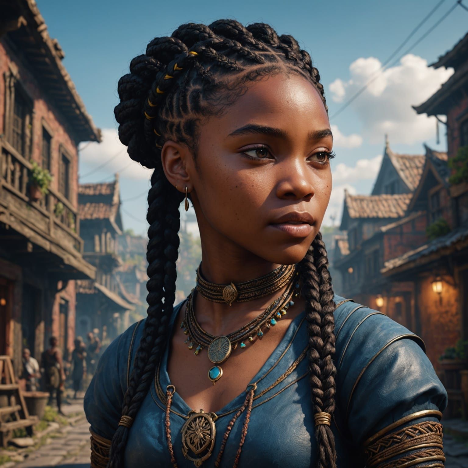 Black Girl with Braids: Detailed Matte Painting