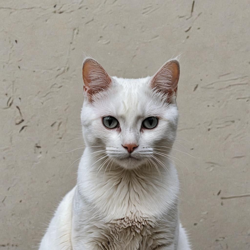 Unique Portrait of a One-Eyed White Cat