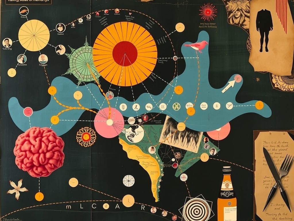 Vibrant Neurographic Atlas as Mixed Media Collage