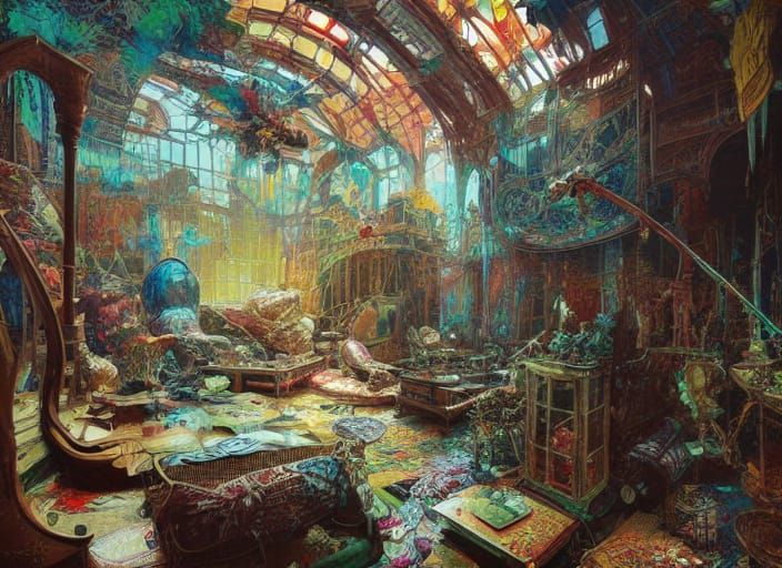 Surreal Nightmare House Interior: Digital Illustration