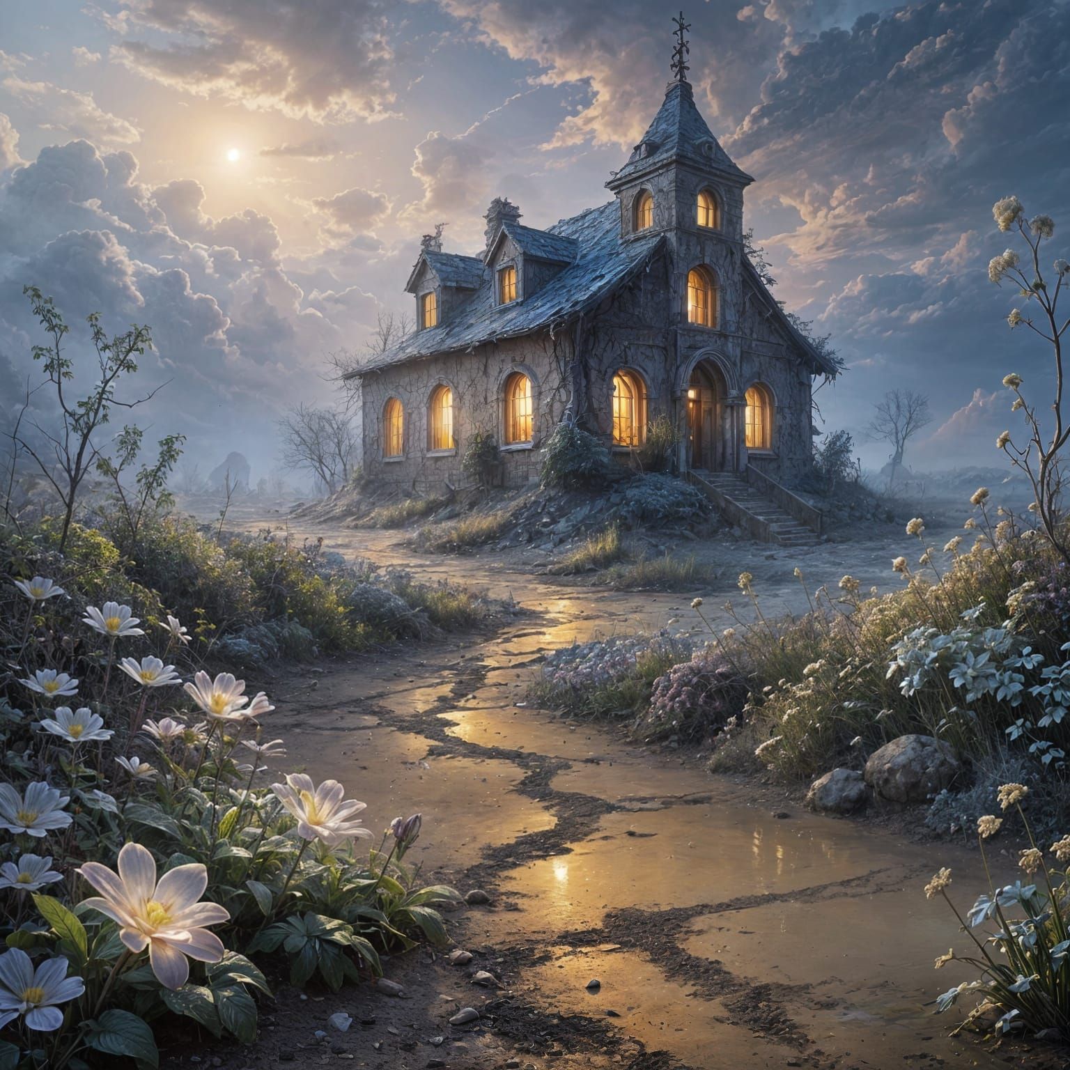 Hope Blooms on Scorched Earth in Post-Apocalyptic Scene