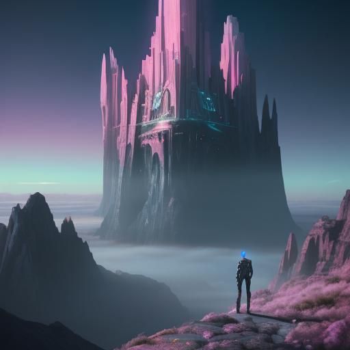 Alien Overlooking Futuristic City on Distant Planet