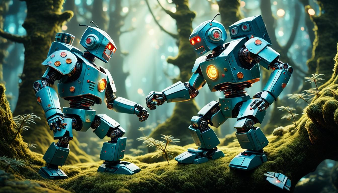 Robots Boxing on Moss: Ethereal Octane Render