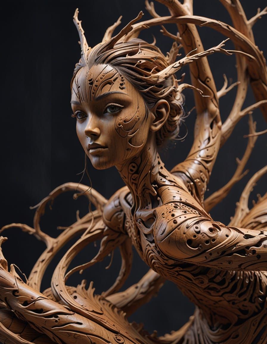 Intricate Wooden Dancer Sculpture