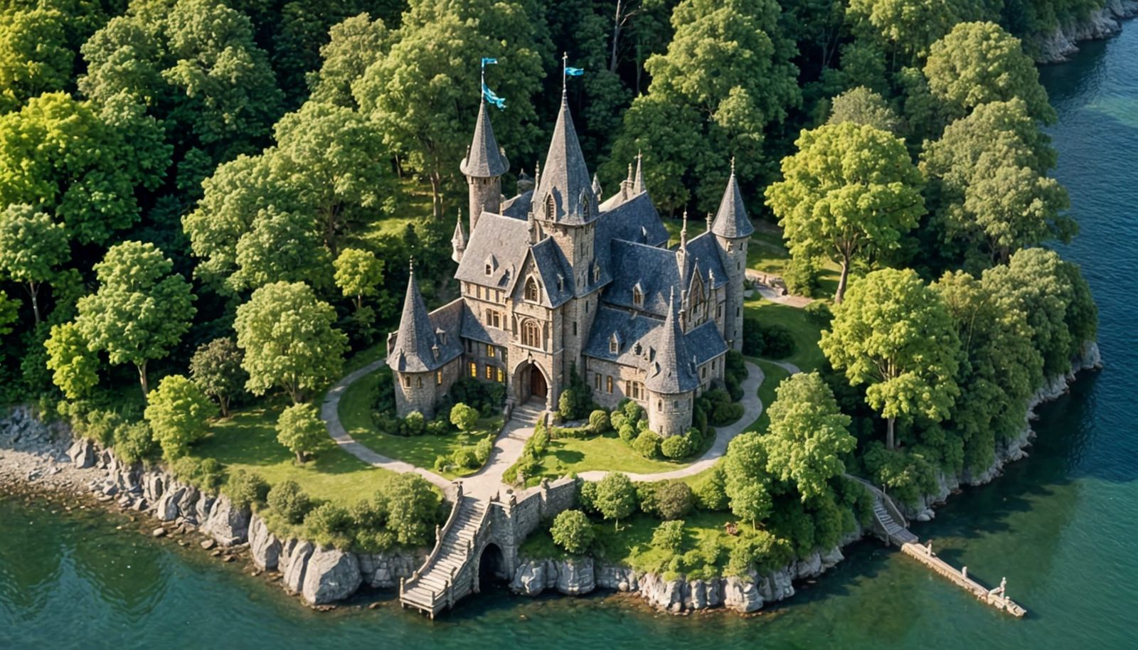 Elven Cottage with Castle Towers on Lakeshore