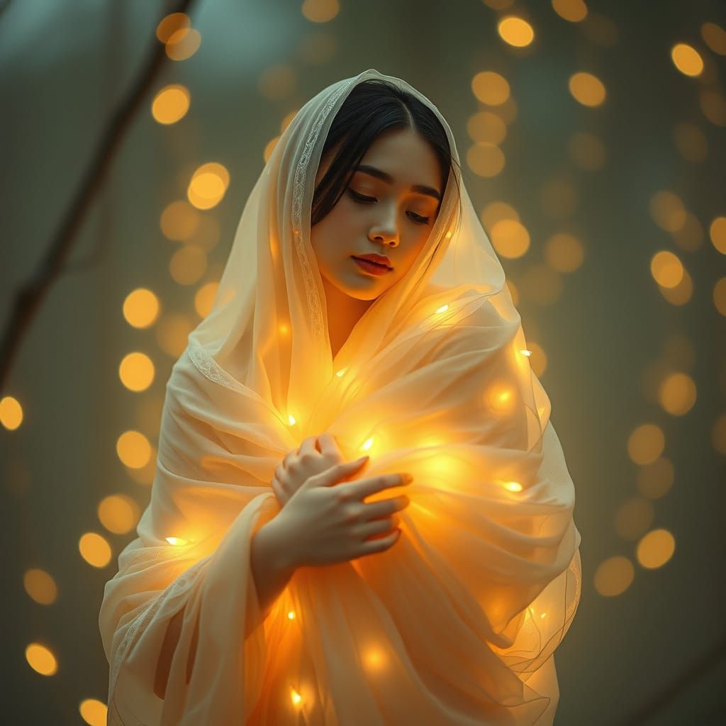 Ethereal Woman in Gentle Light, Dreamy Illustration