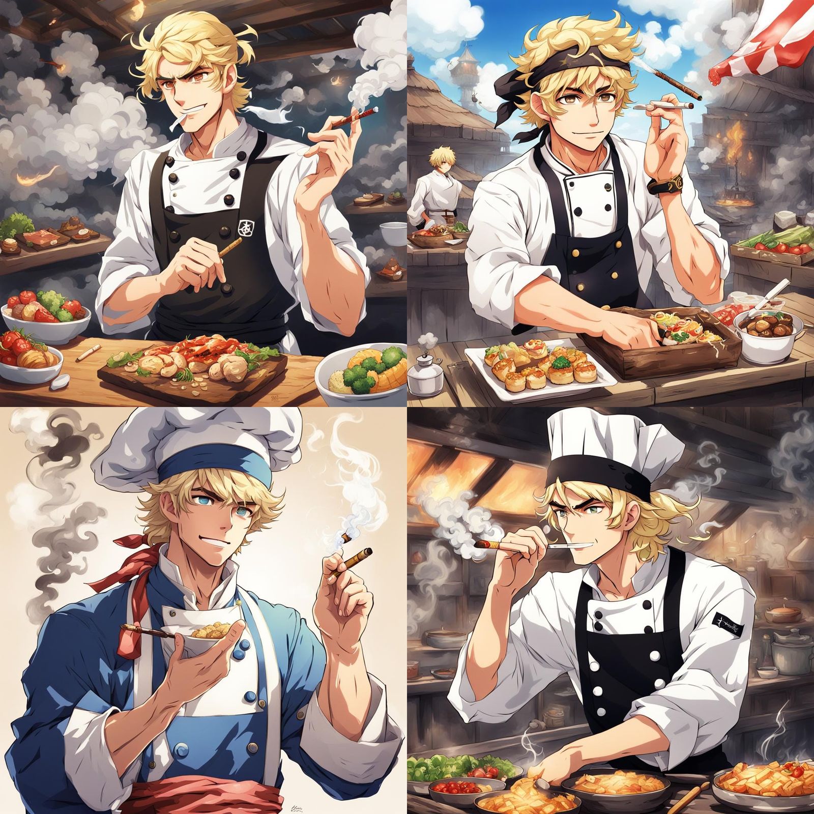 Blonde Pirate Chef Smoking, in Anime Style