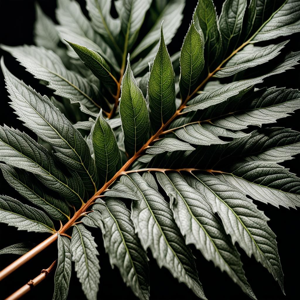 Detailed Microscopic Leaf Cutting in Pencil and Ink