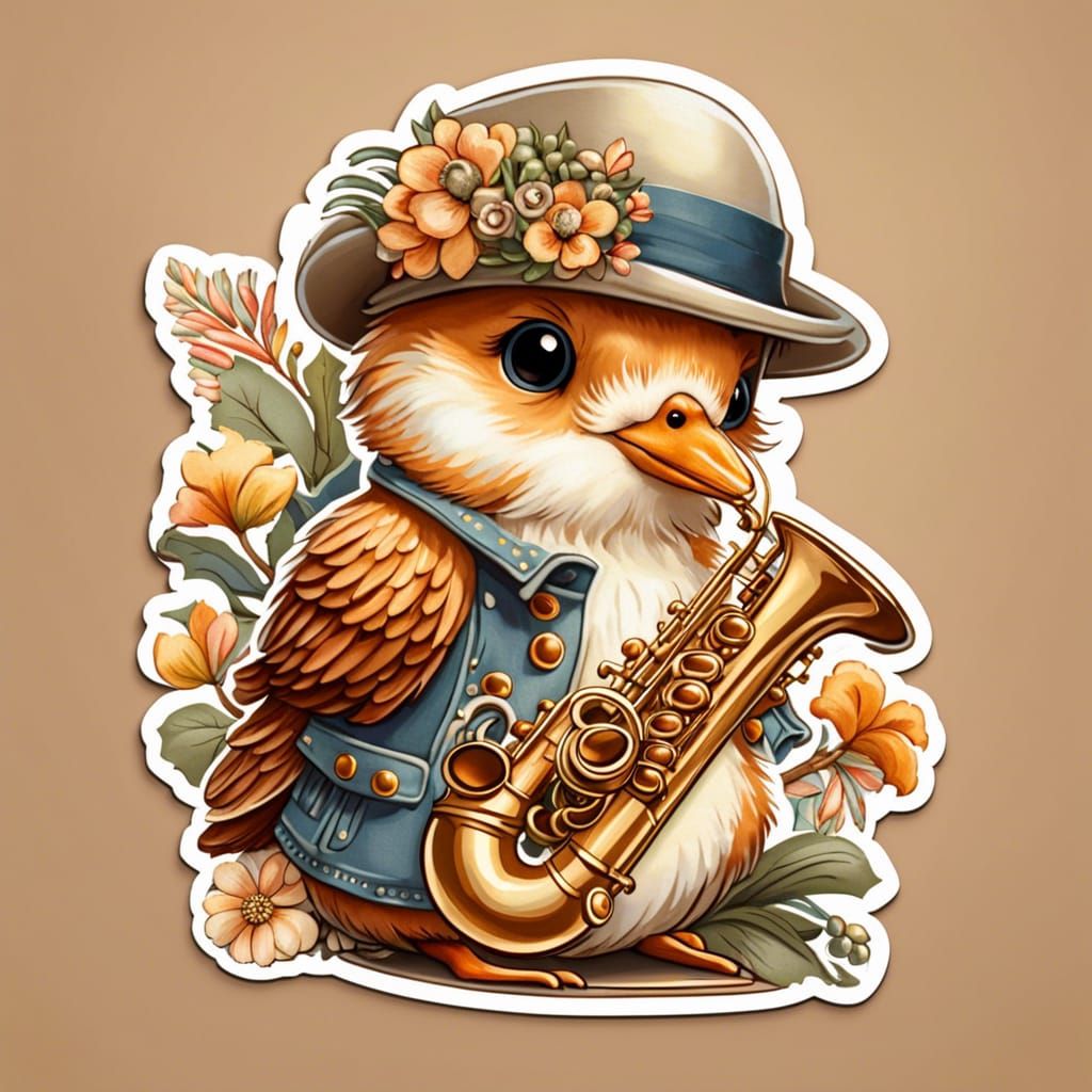 Cute Bird Playing Saxophone Digital Sticker