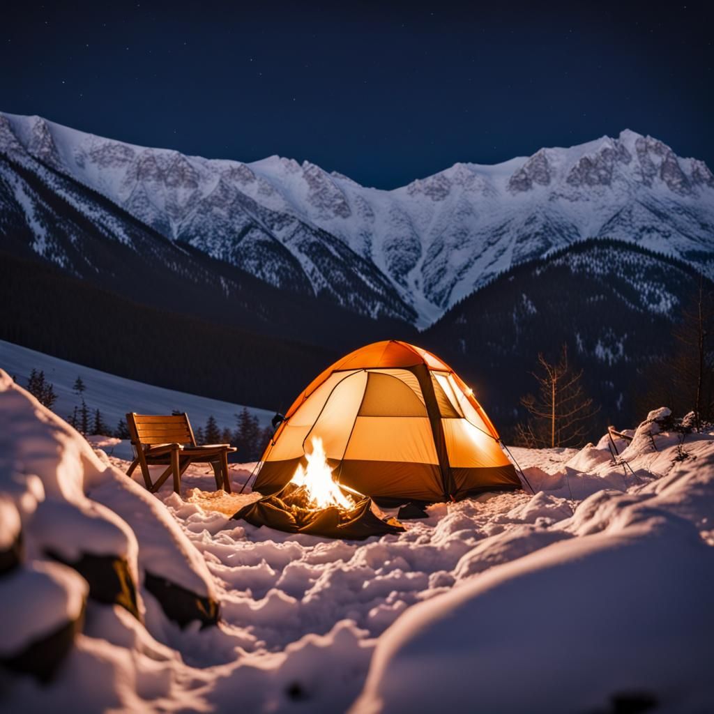 Winter Night Camping: Professional Photography in Mountains
