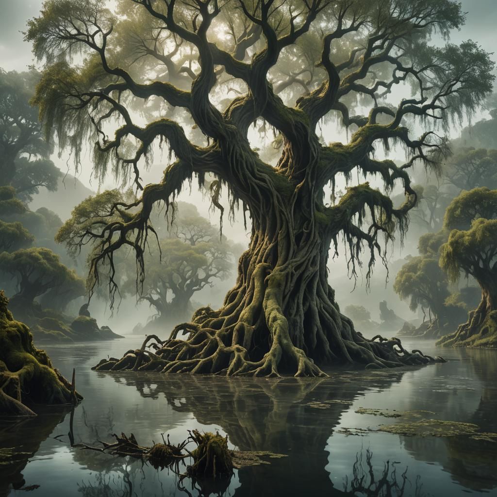 Old Man Willow in Primeval Forest: Automotive Art Style