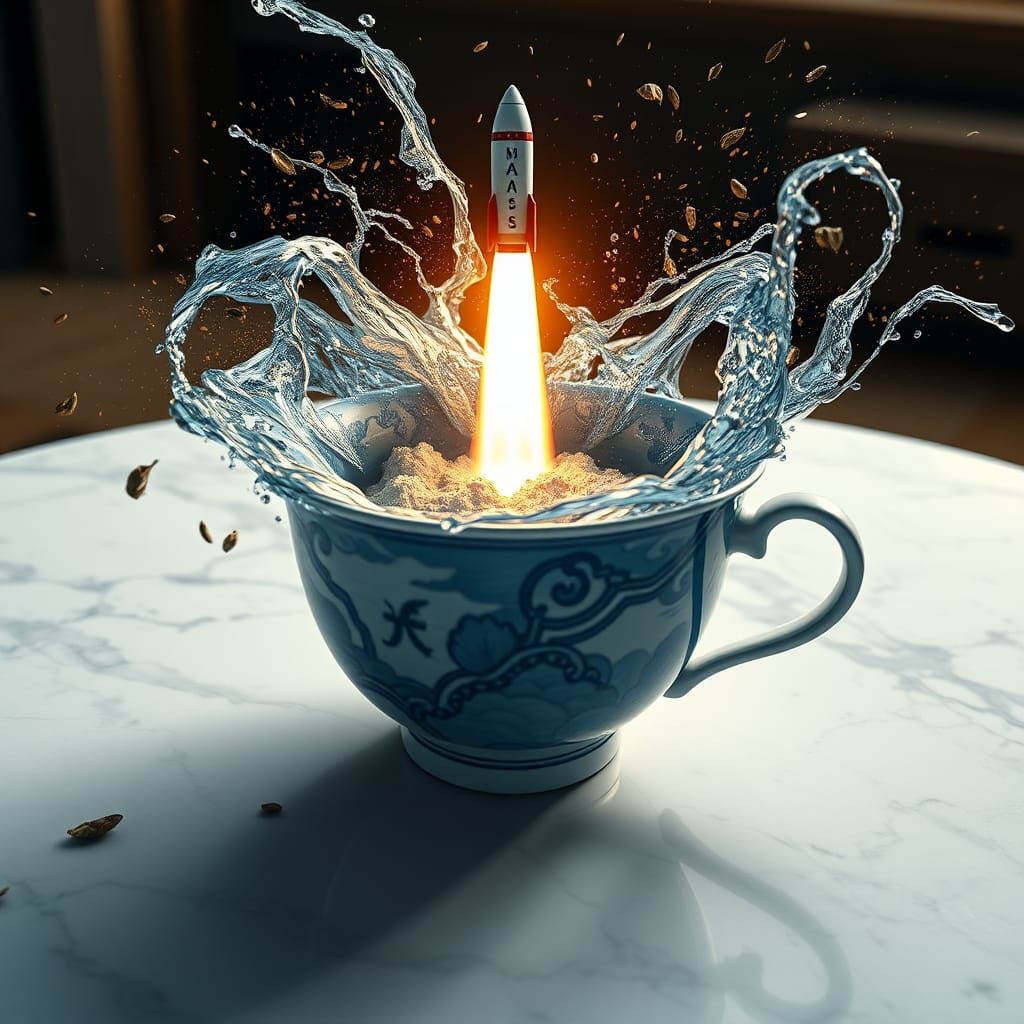 Mars Rocket Launches From Teacup: Digital Matte Painting