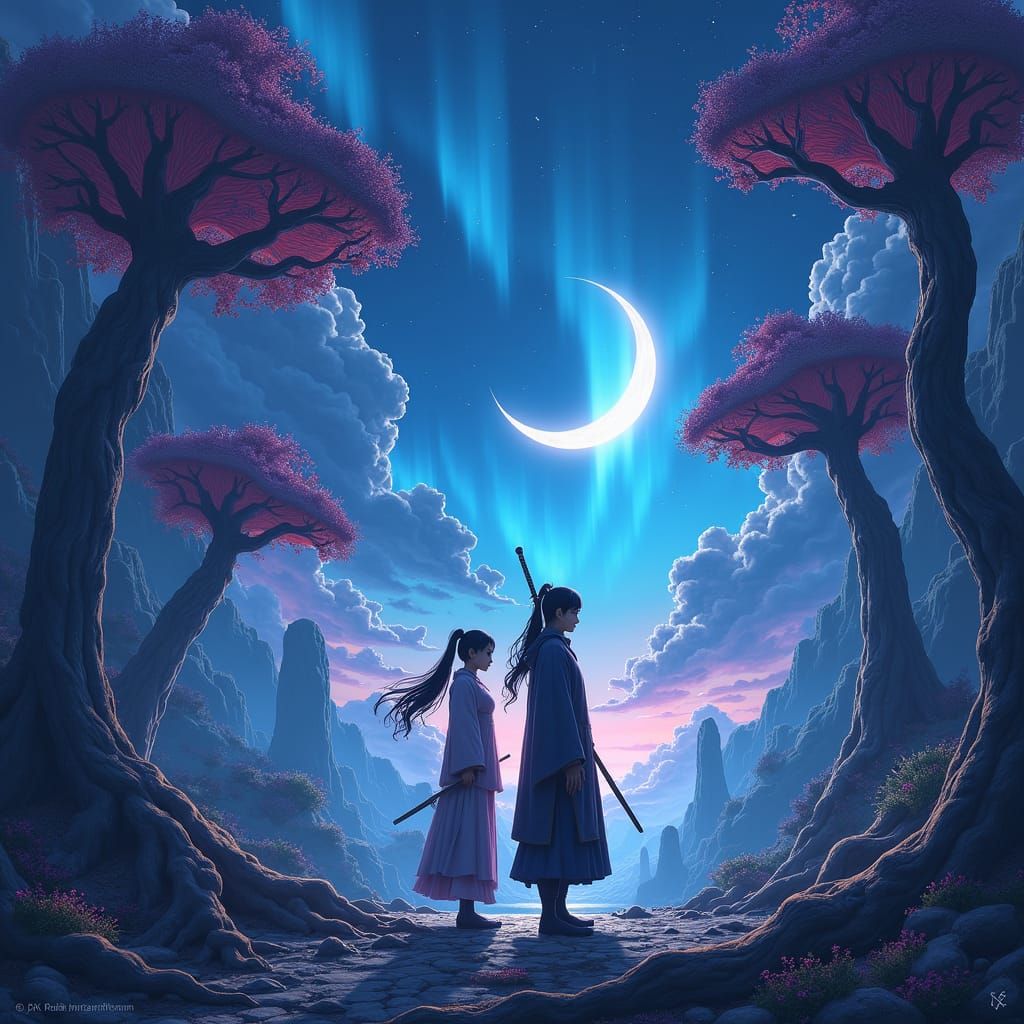 Fantasy Warriors in Ethereal Landscape