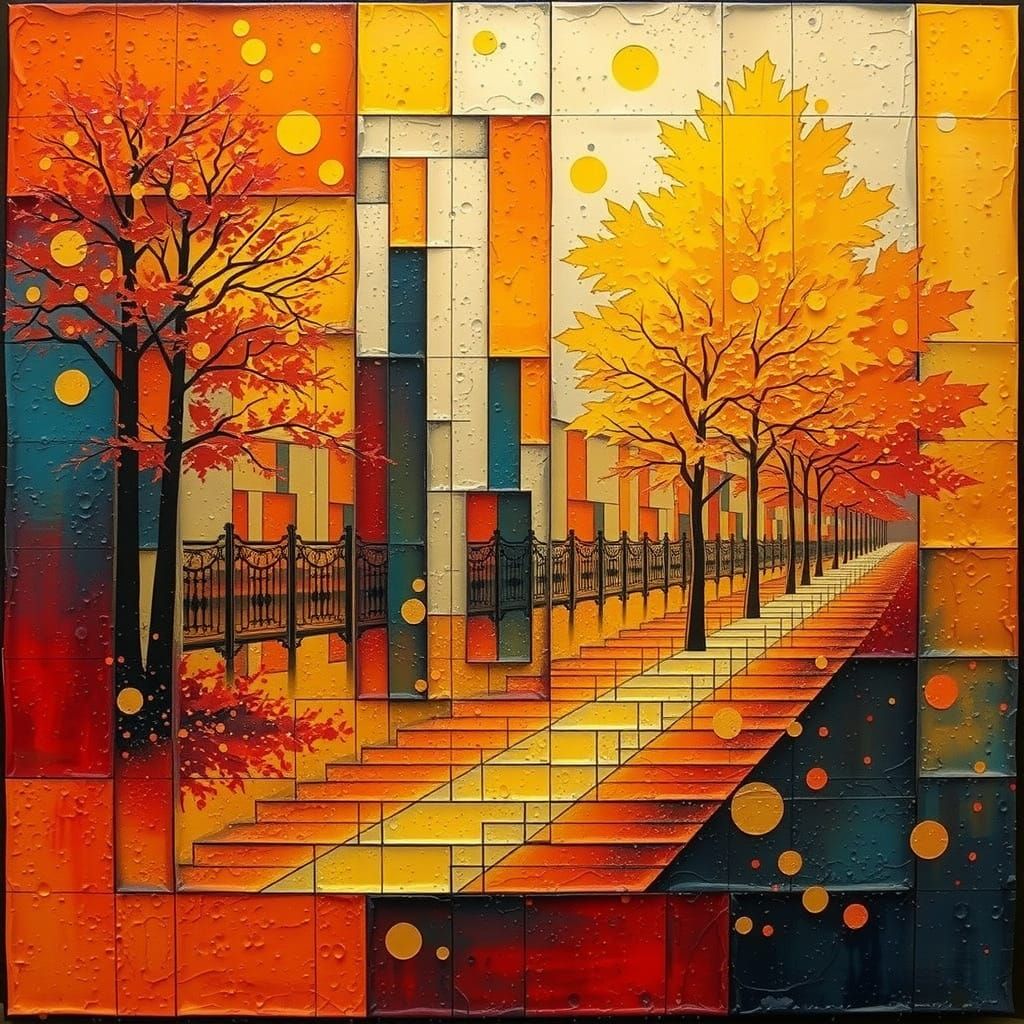 Abstract Autumn Fractal Landscape Painting