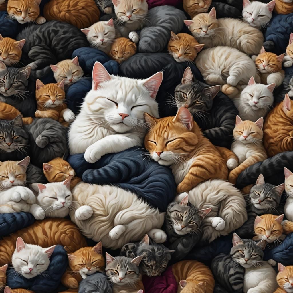 Sleeping Cats Form Heart: Detailed Matte Painting
