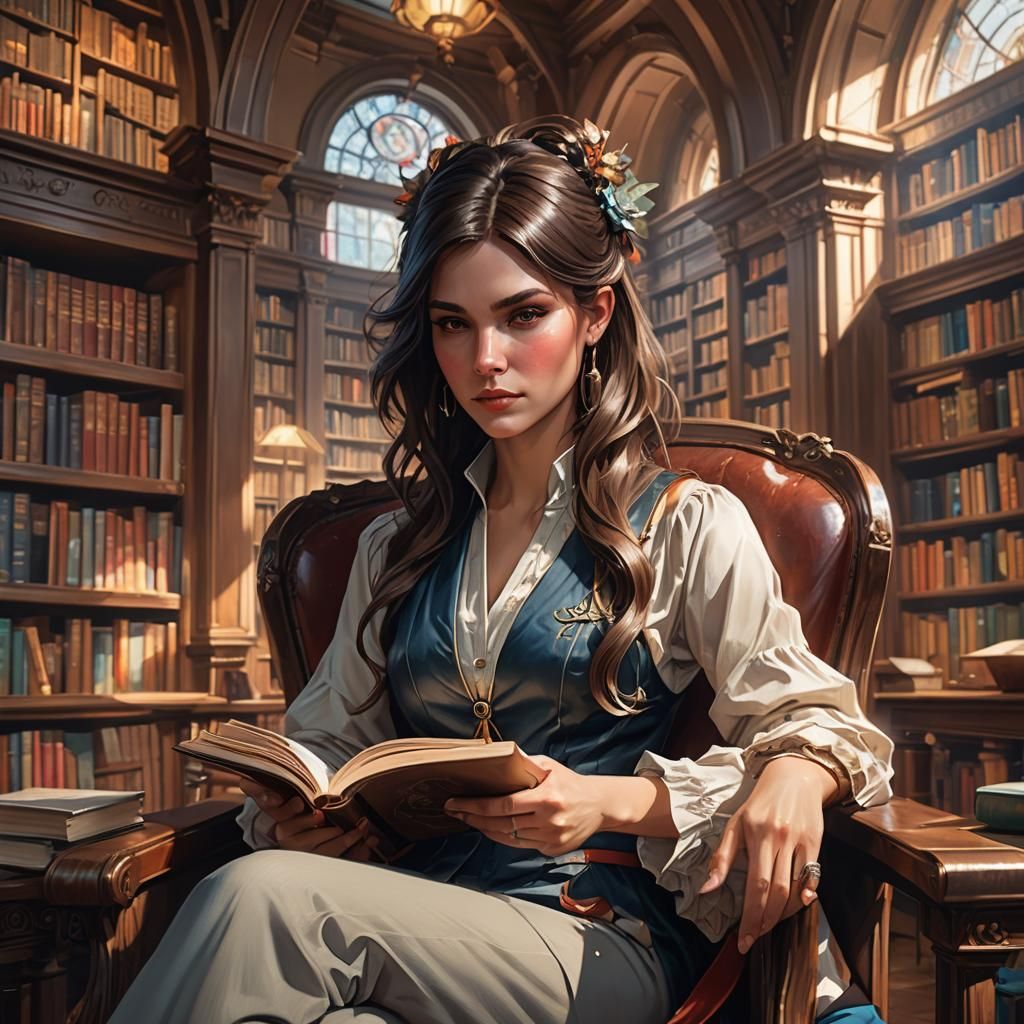 Lady Reading Portrait in Art Nouveau Style