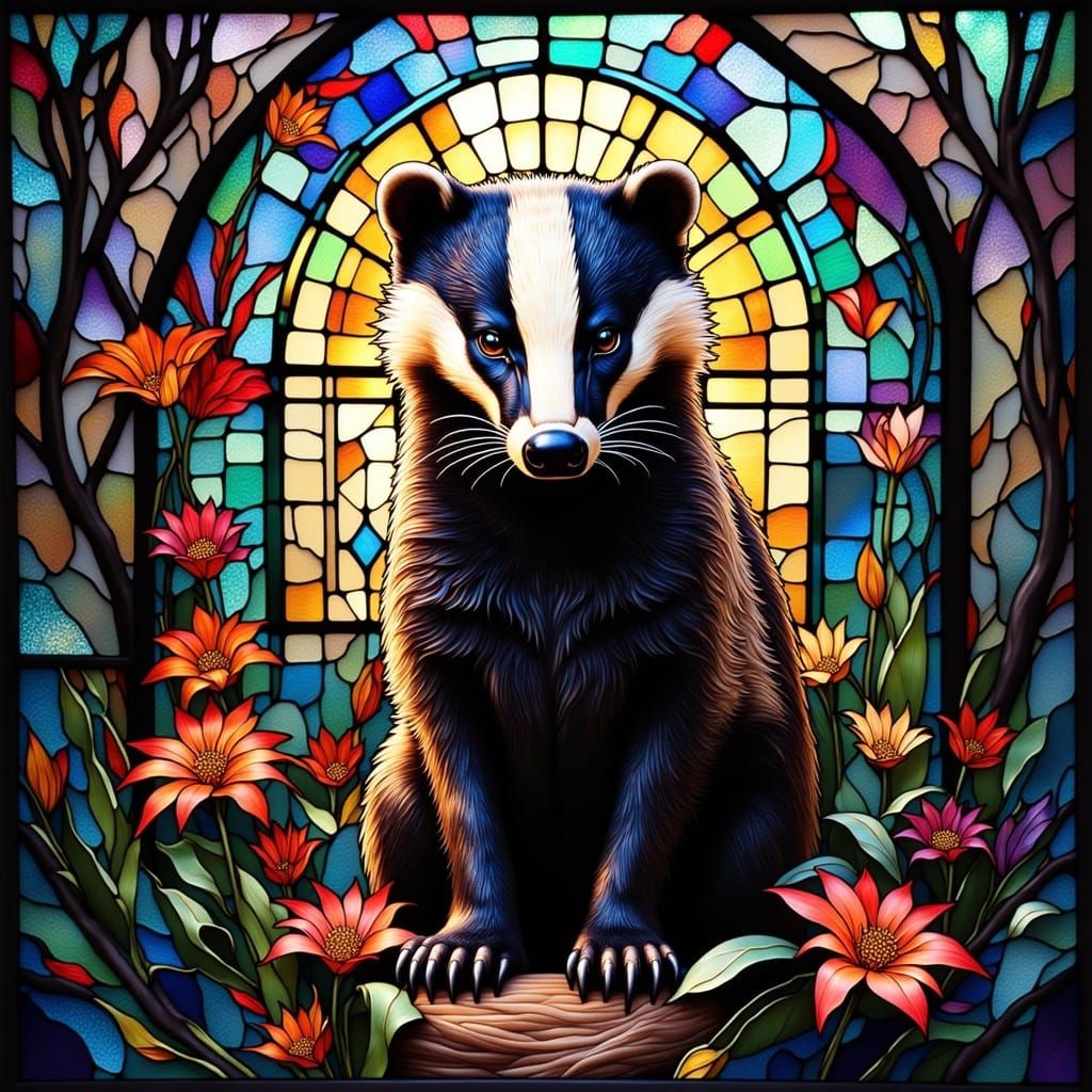 Stained Glass Badger in Vibrant Colors