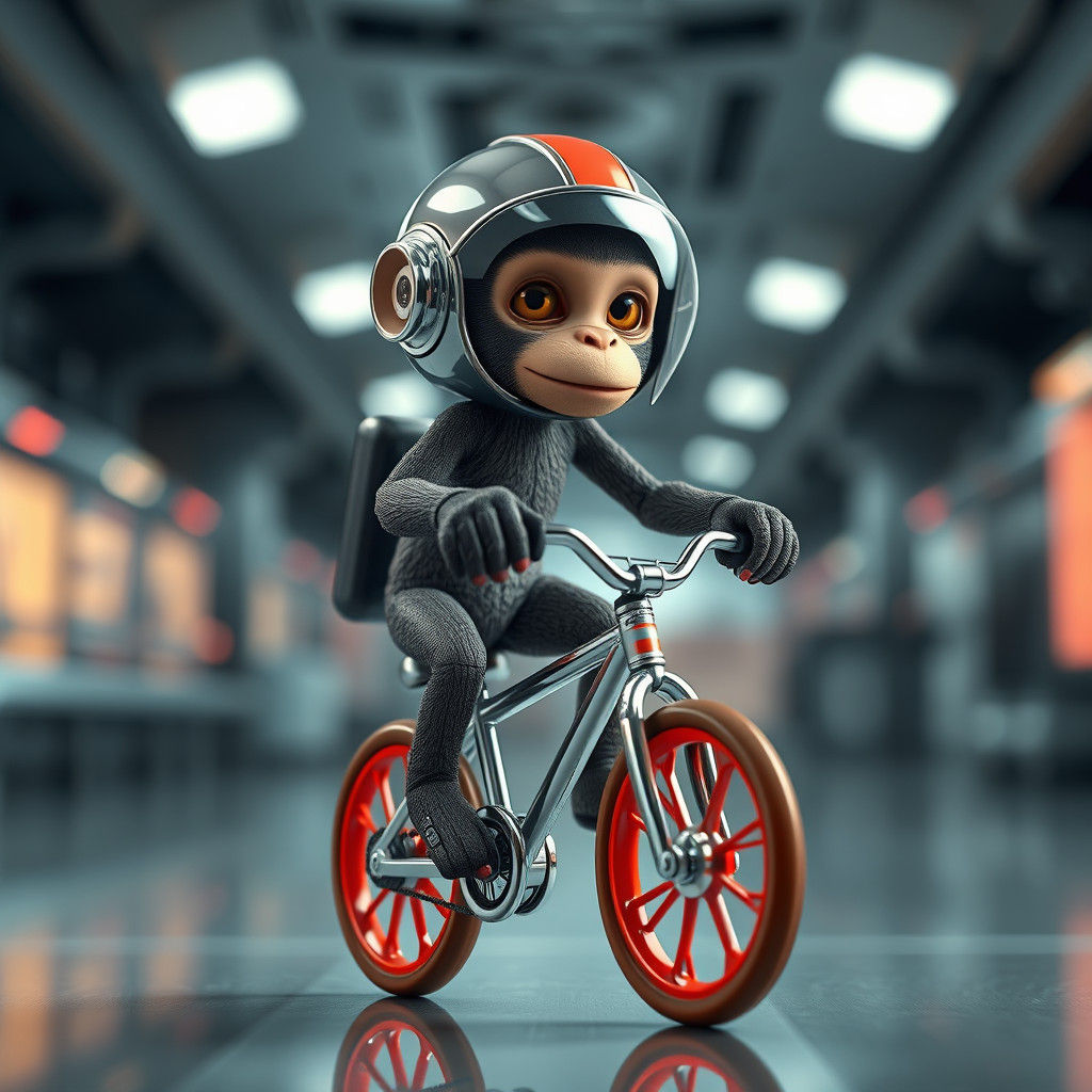 Monkey Clone Rides Bicycle in 3D Pixar Style