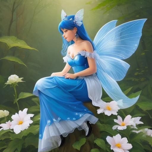 Enchanting Bluebird Fairy on a Blossoming Branch