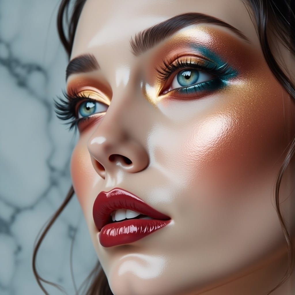 Ombre Makeup Portrait on Marble Background