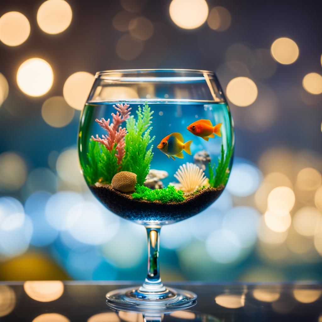 Mini Aquarium in Champagne Glass, Professional Photography