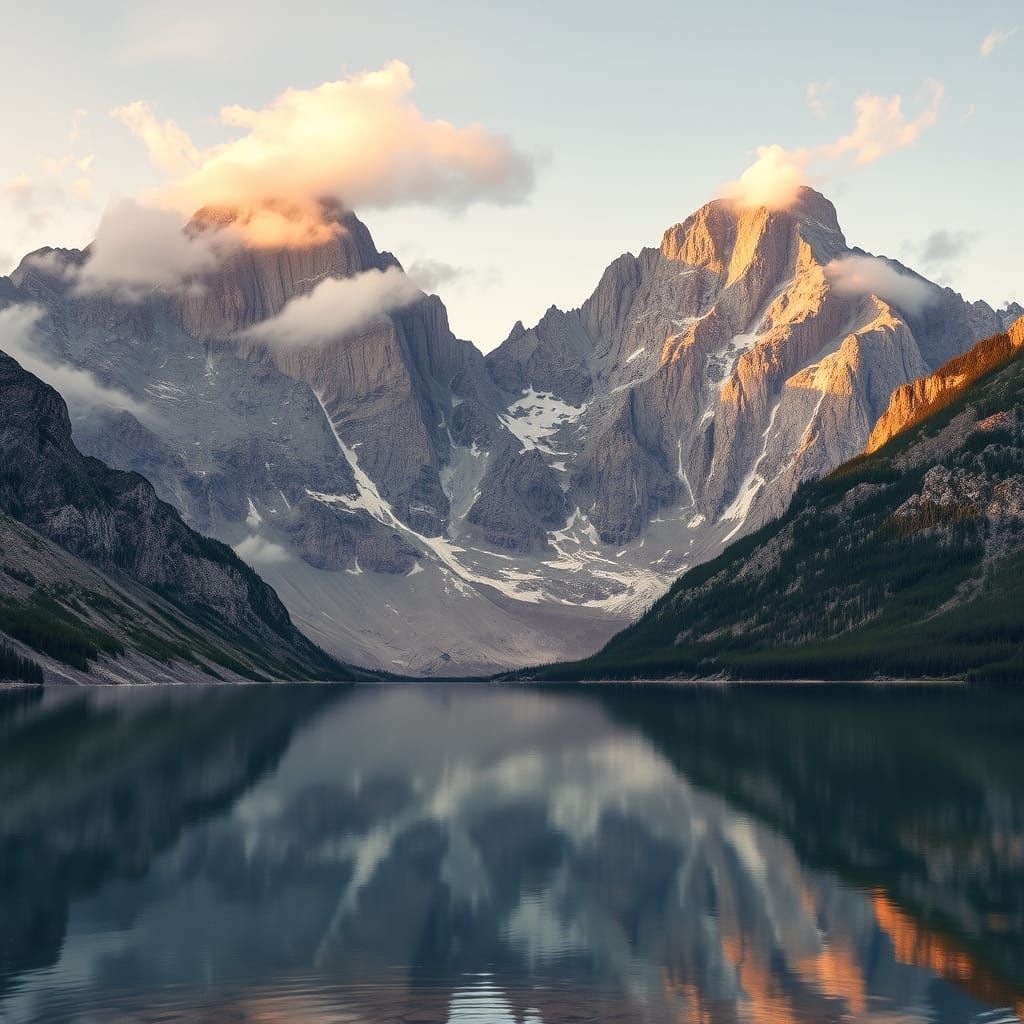 Towering Mountains Reflect in Serene Alpine Lake