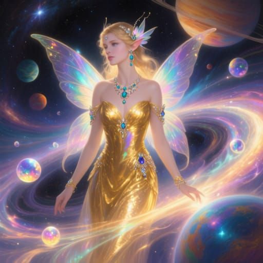 Fairy Goddess Merging with Cosmic Celestial Landscape