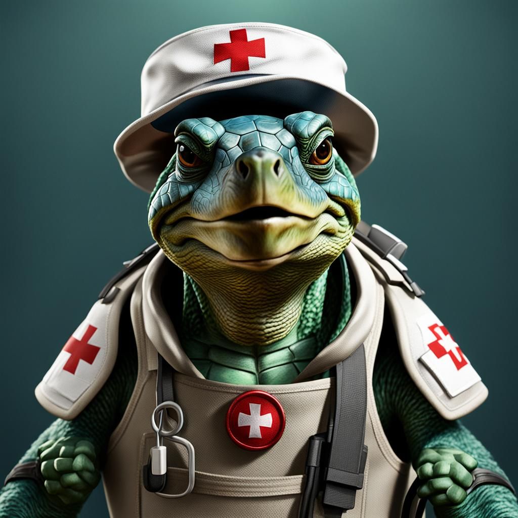 Anthropomorphic Turtle Battle Medic in War