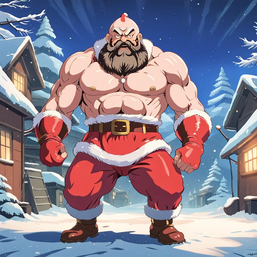 Zangief as Santa Claus in Anime Style