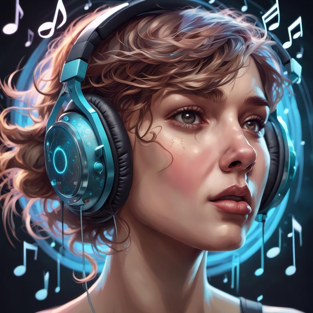 Headphones Music Portrait in Hyperdetailed Digital Art