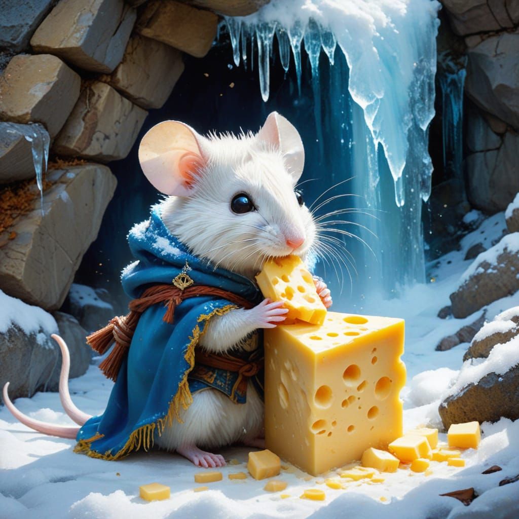 Surreal Mouse Figure Surveys Winter Wonderland Under Majesti...