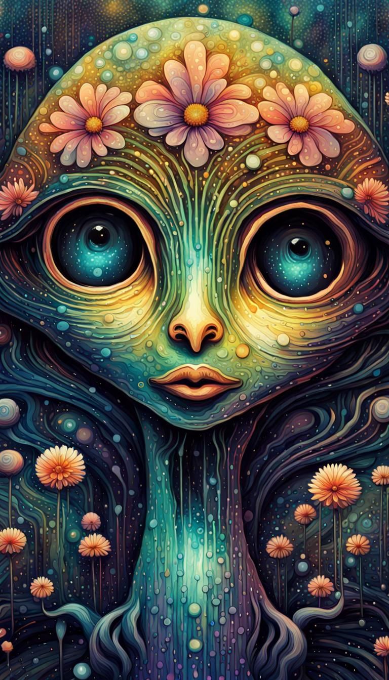 Flower-Adorned Alien in a Magical Kingdom