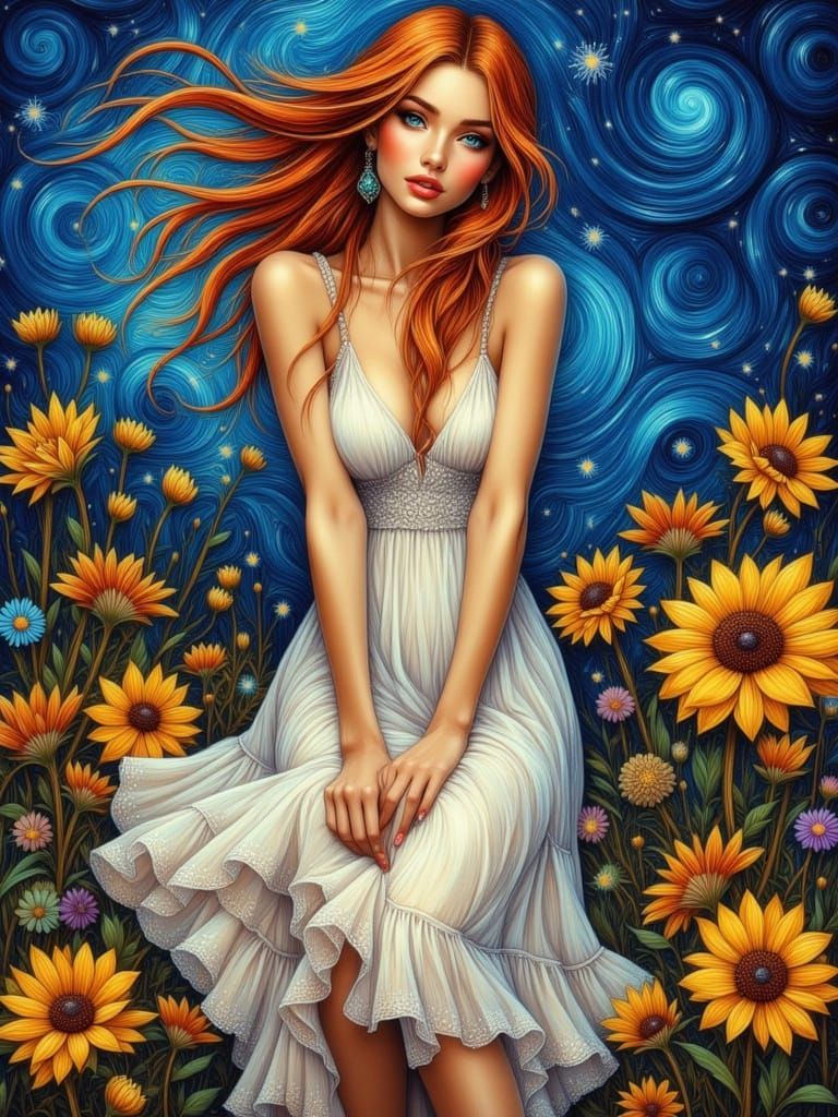 Bohemian Woman Under Starry Night Sky