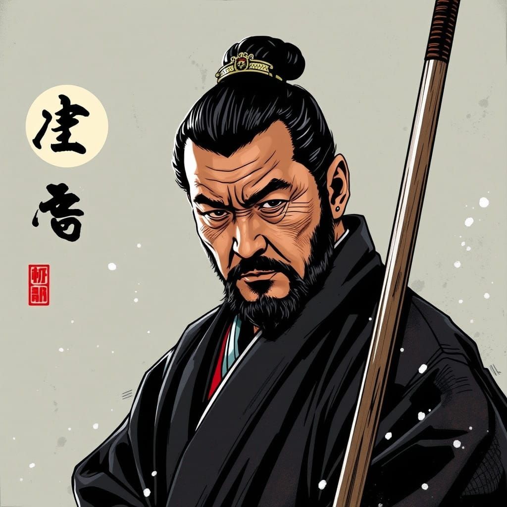 Zatoichi the Blind Samurai in Ukiyo-e Style