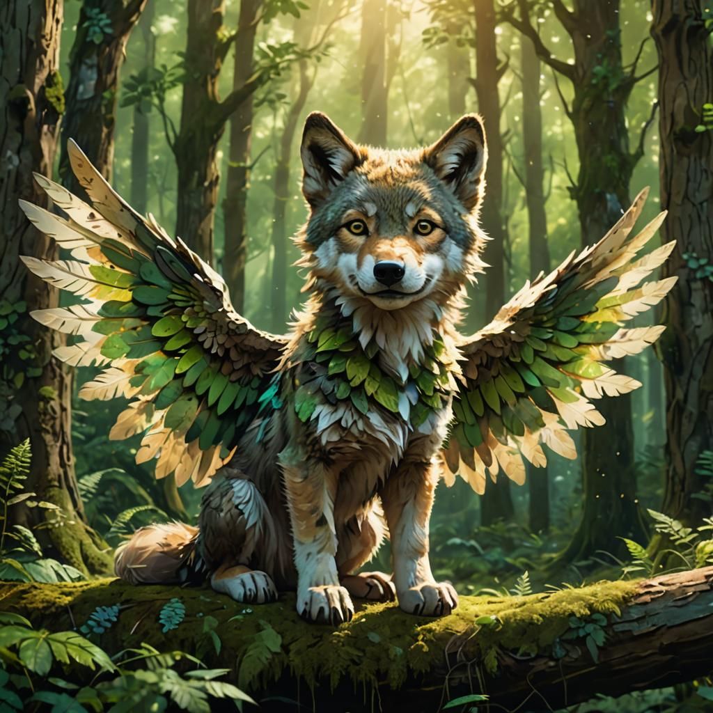 Wolf Cub's Mystical Transformation in Vibrant Digital Art