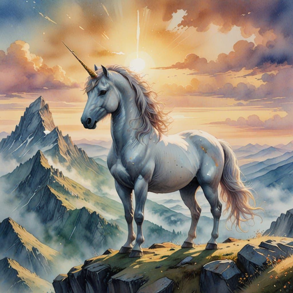 Vibrant Unicorn Portrait in Dreamy Watercolor Style