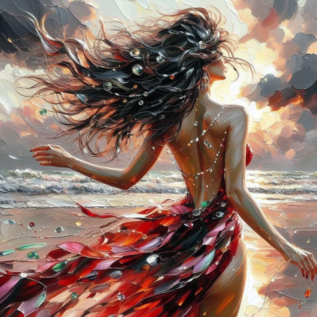 Striking Red Dress Oil Painting