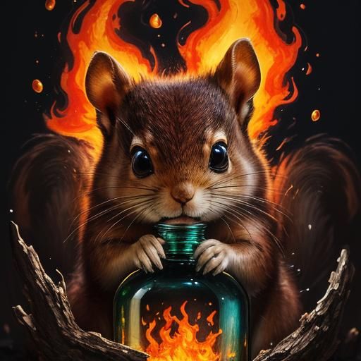 Squirrels Protected by Love in Burning Bottle: Graffiti Art