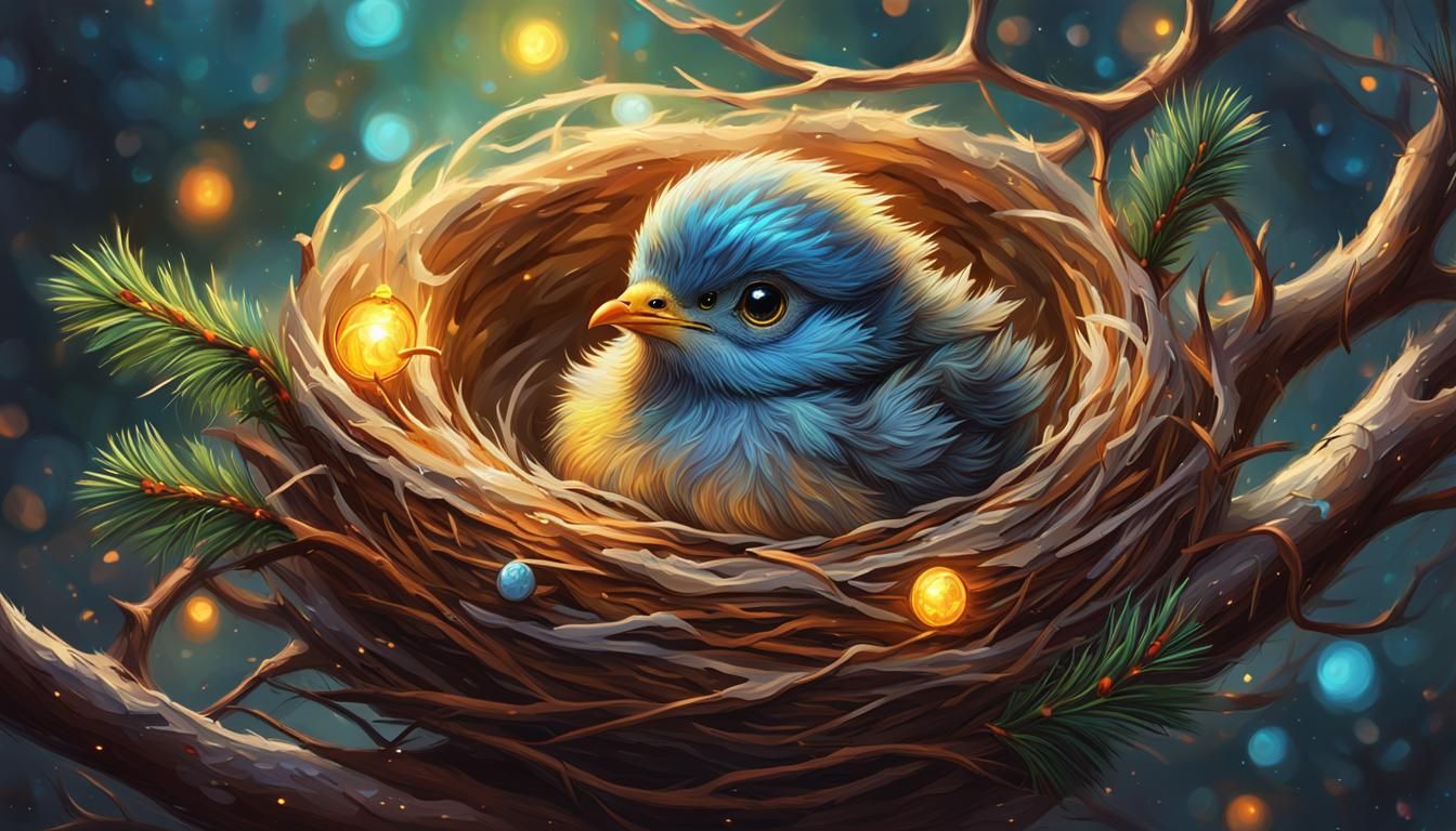 a cute  baby bird in a nest (christmas time), Perfect Face b...
