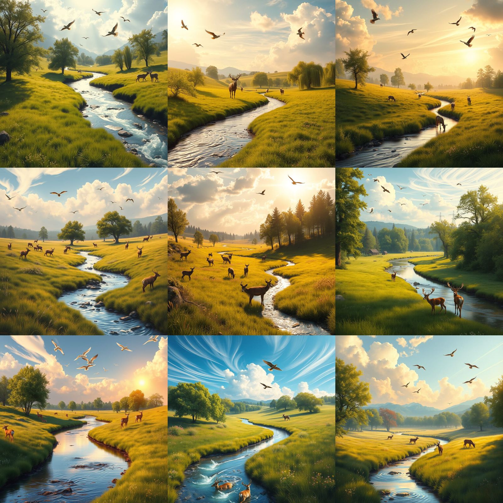 Idyllic Pastoral Landscape with Winding Stream