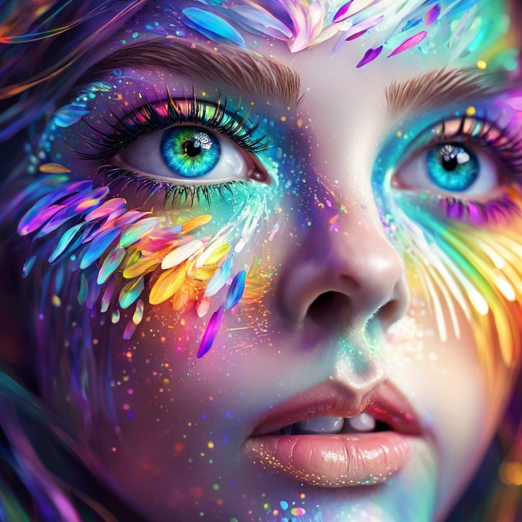 Person with Rainbow Eyes in Neon Digital Art