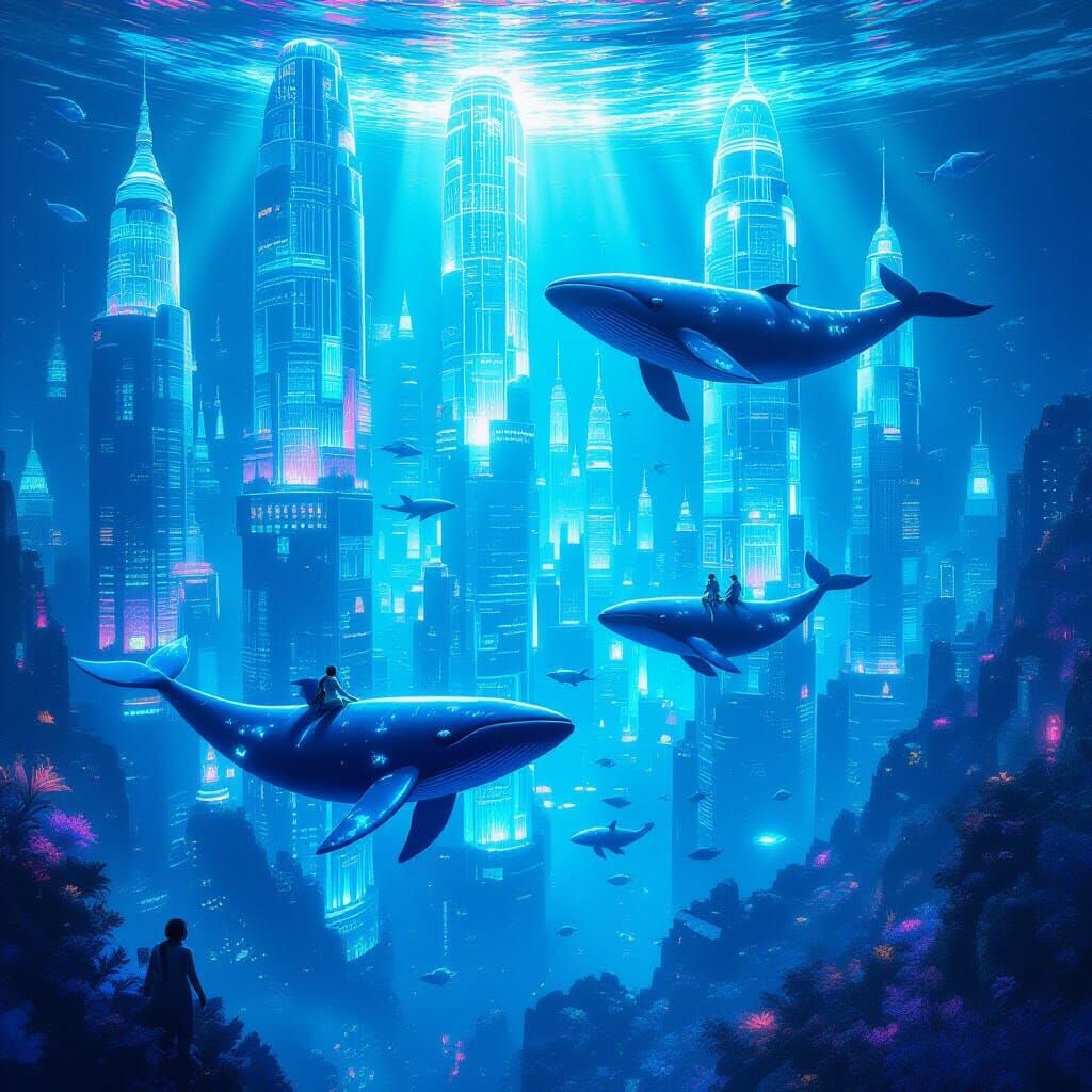 Bioluminescent Glass City Beneath the Waves