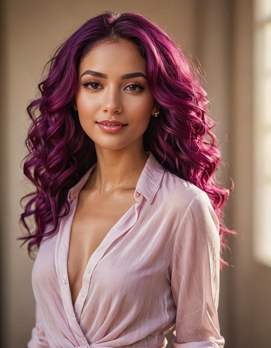 Latina Woman with Magenta Eyes in Digital Art