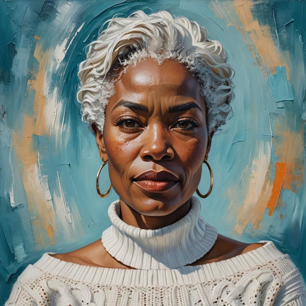 African American Woman Portrait in Impasto Oil Painting